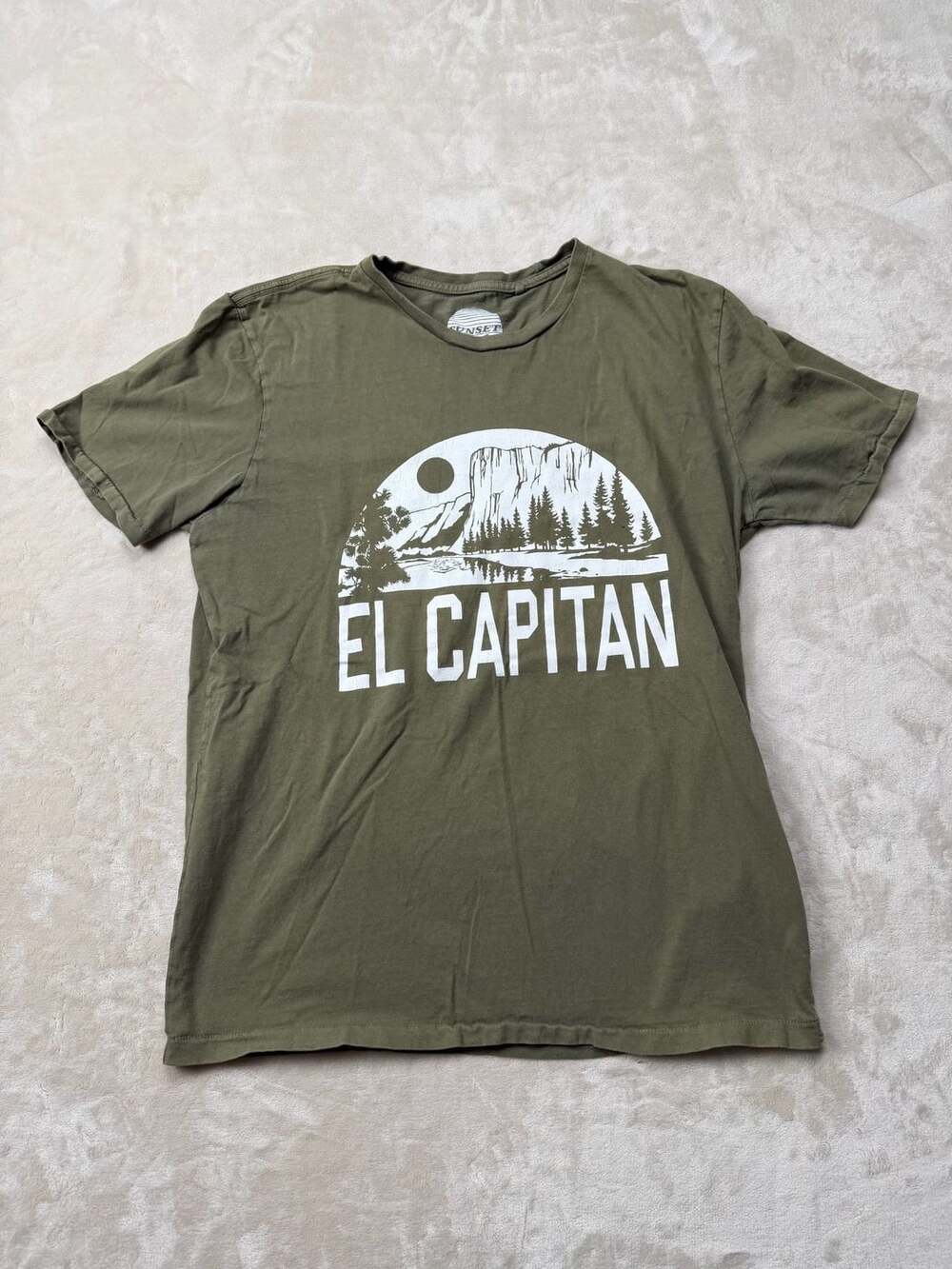 Lucky Brand El Capitan Graphic T-Shirt Size M Green Sunset Wash Tee